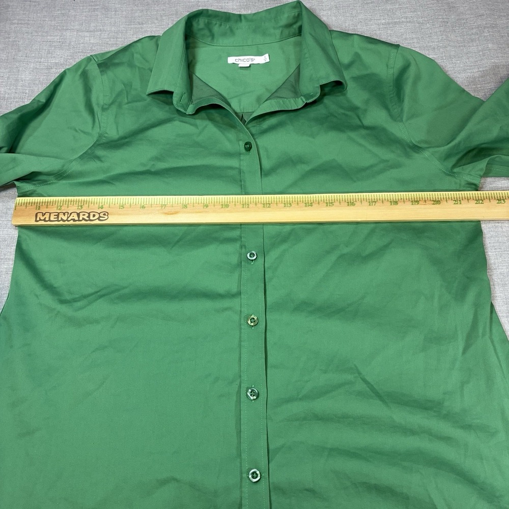 Chico's Women's Green Stretch Button Up Shirt Size 2 Large Long Sleeve Collared - Picture 6 of 11
